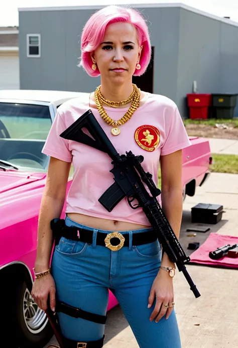 (a 20 year old femboy, short haircut, communist necklace, Joe Biden TShirt, pink panties showing over low rider pants, Sniper rifle, dead, multiple gunshot wounds) has been shot dead on a white roof, multiple bloody gunshots, Joe Biden TShirt, Joe Biden TS...