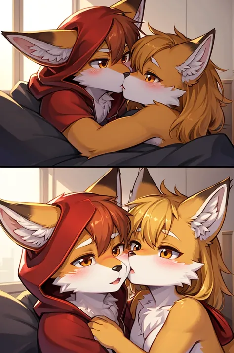 Foxと女の子が抱き合っている絵が2枚あります, Kiss together cutely, Kiss together, fur art!!!, Kiss each other, pov fur art, ファンタジーFoxの愛, Furry Anime, very very beautiful fur art, Red Hood, Hairy Chest, Foxの耳, High quality fan art, Fox, A nice kiss, fur art, wake up, Comic art