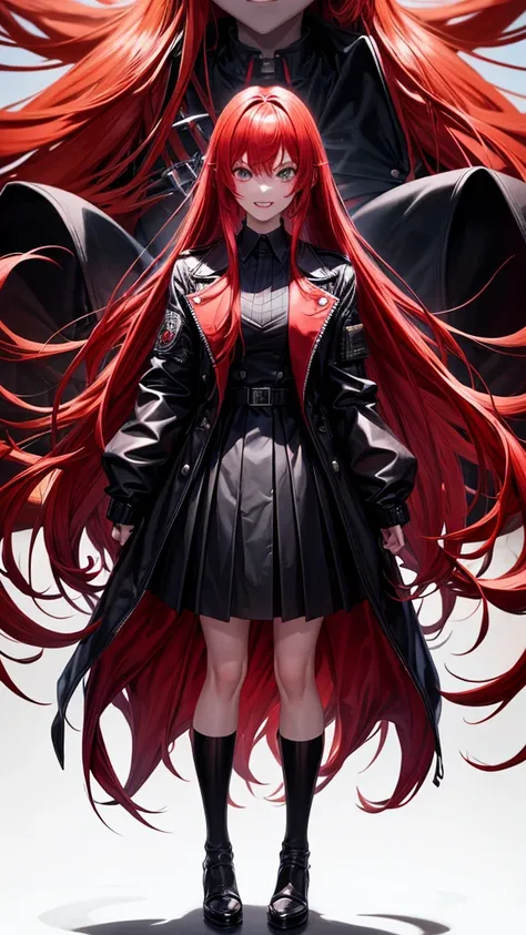 You can create a tall red haired anime girl with a black jacket and full body blood filled pointed teeth