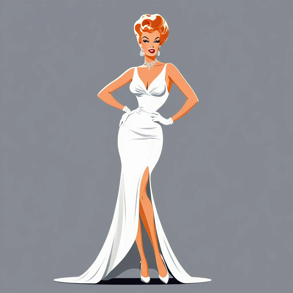 rafed woman in white dress playing a base on grey background, inspired Tex Avery, Retro illustration, base, In the style of digital illustration, Flat Vector Art, jazz, 1950s illustration style, stylized digital illustration, Manga style illustration, Tex ...