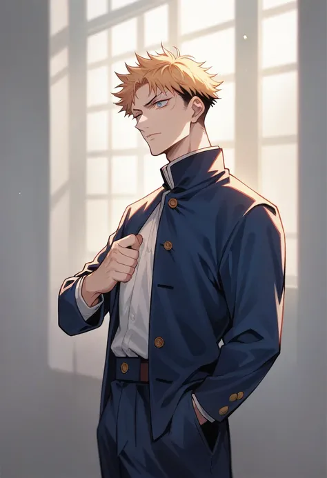 Saroru Gojo, Jujutsu Kaisen, jujutsu school background, Lighting, clearing, giorno, realisitic, real