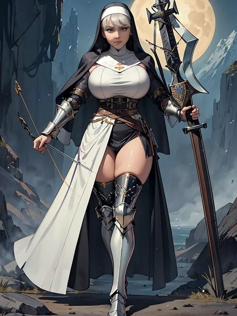 (masterpiece, top quality, best quality, official art, beautiful and aesthetic:1.2), (1girl:1.3), ((Sharp facial features, sharp features, hawkish features)), ((grey eyes)), busty paladin knight girl, extremely detailed, portrait, looking at viewer, solo, ...