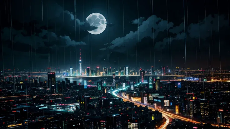 rain, city, night, Tokyo Ragii, moonlight.