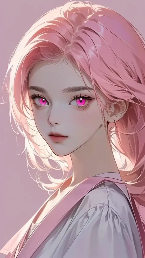 High resolution, Simple Background, Highest quality, accurate, masterpiece, High-resolution model, High detail, Ultra high definition, gradation Hair,  Pink eyes, Character Design, 