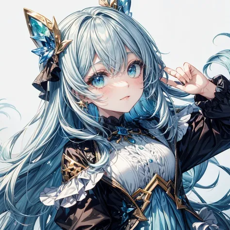 1girginal cute hairstyle、Star Fairy、Star incarnation、Character design front view、A picture facing the viewer、(((Super detailed、Highest quality、Masterpiece)))、Original cute hairstyle、Milky white and blue hair color、Simple Green Background、vtuber-fullbody,