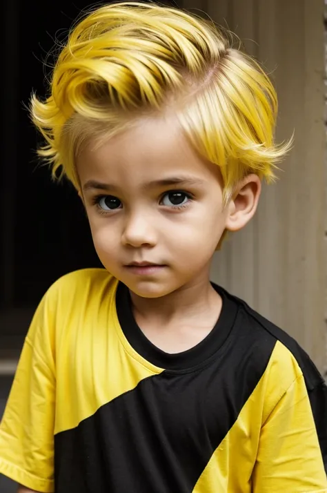 Boy with yellow hair and black t-shirt 
