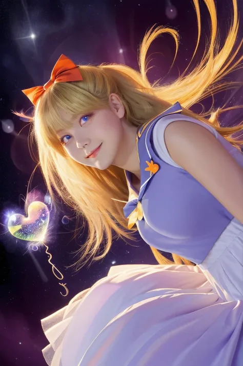 (masterpiece, Highest quality; 1.3), Very detailedCG, Very detailed, 1 girl, alone, smile, Looking at the audience, Stylish angle, Long blonde hair, blue eyes, sv1, Sailor suit, Orange Skirt, Elbow hand pockets, tiara, Orange sailor collar, Red Bow, Orange...