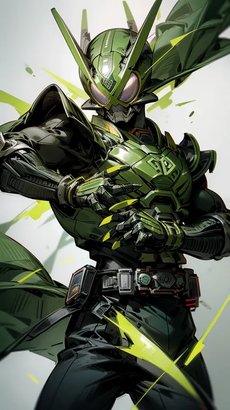 kamen rider. green suit. samurai armor. draconic suit. dynamic pose