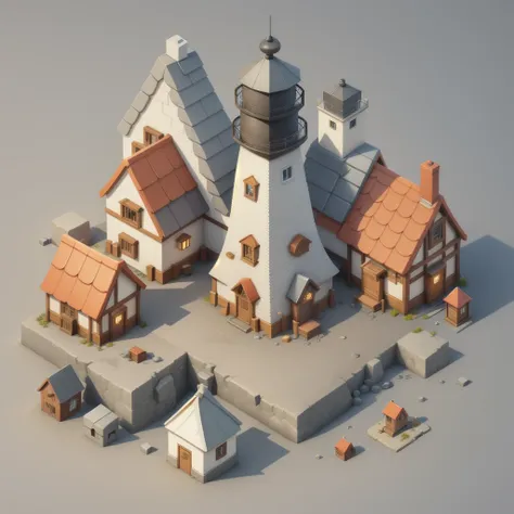 isometric model,one lighthouse, white background,game architecture design, cartoon,casual game style, 3d, blender