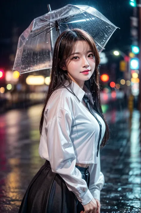 (8k, RAW Photos, Highest quality, masterpiece:1.2), (Realistic, photo-Realistic:1.37), Omertoza, One girl, (K-Pop Idols), (aegyo sal:1), cute, Cityscape, rain, Wet, Professional Lighting, Photon Mapping, Radio City, Physically Based Rendering,,  