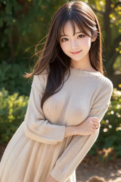 masutepiece, Best Quality, Illustration, Ultra-detailed, finely detail, hight resolution, 8K Wallpaper, Perfect dynamic composition, Beautiful detailed eyes, Mocha long sleeve knit dress,Straight hair,Small breasts natural color lip, Randomly sexy poses,Sm...