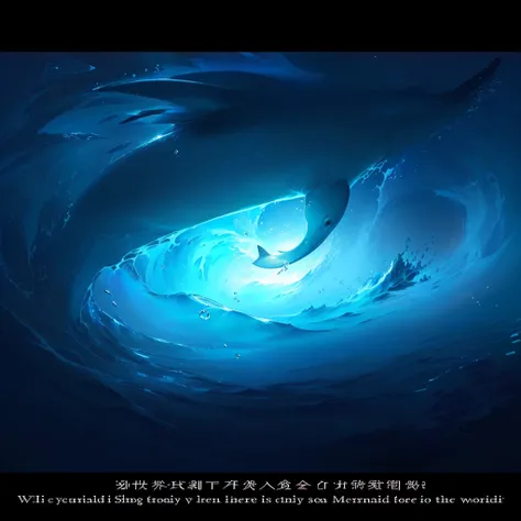 There is a dolphin swimming in the sea，There is a sentence above, Shinkai Makoto Cyril Rolando, inspired ByCyril Rolando, Cyril Rolandor style, ABZU, Fish in the ocean sparkle, Cyril Rolando and Goro Fujita, Concept Art Magic Highlights, Moonlight fisheye ...