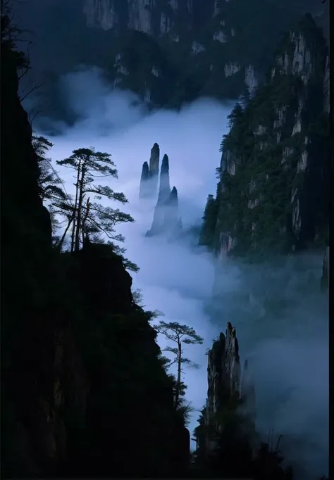 mountain view in alafud，山下有fog气弥漫的山谷, 迷fog山脉, beautiful and mysterious, 神秘的薄fog, magnificent natural scenery, 瀑布上的薄fog, floating...