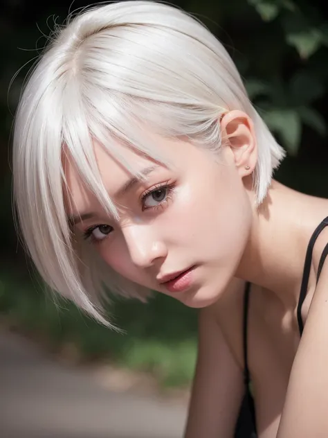 short white hair, blushing, embarrassment