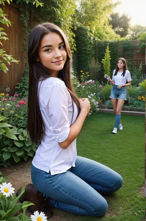 College girl in garden with her love 