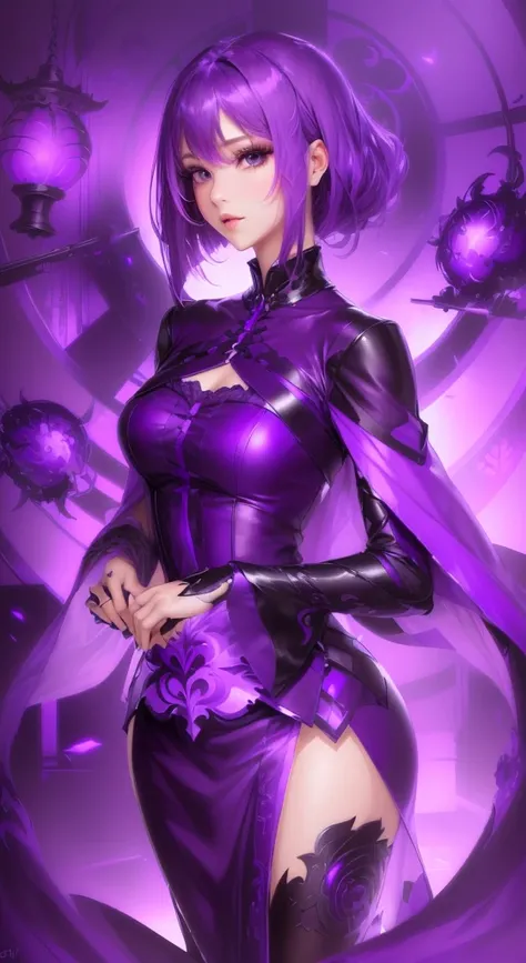 change the hair to purple, change the dress into purple, make hair and dress to purple. color purple, purple, change the hair and dress into color purple,