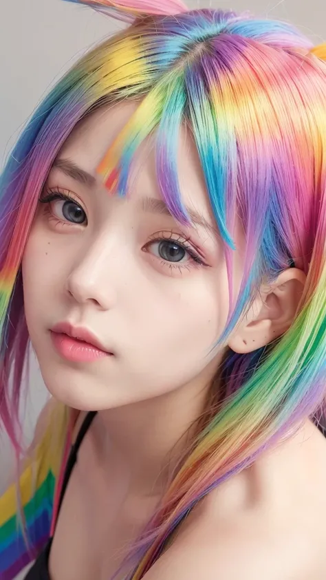 Gal　Cute Girls　(rainbow color hair:1.3)　　Dog ears