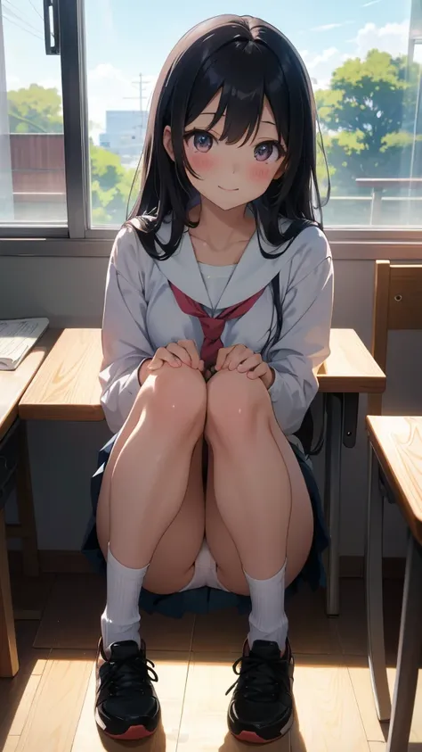 (Chichidashi:1.0),1 girl,(paizuri:1.4),Upper Body,nude,penis, Anime girl sitting at a desk in a classroom with a blackboard, beautifulアニメのhigh school girl, cuteアニメの女の子, White pantiesー,cute, Enchanting anime girl, Anime Moe Art Style, Squatbeautifulアニメの女の子,...