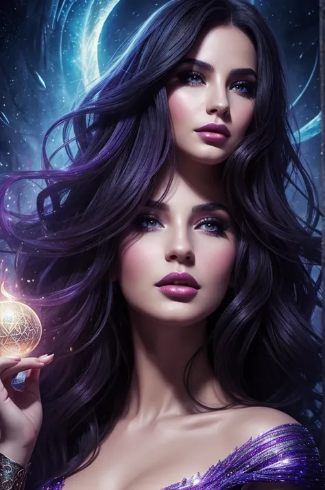 Magic concept art, Fabulous, magical woman with big lips and beautiful lips looks into the distance, magic, art technique, art, enchantress, magician, magicianический кристалл 