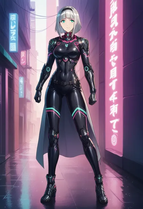 anna nishikinomiya with the same body as a woman but only with armor that covers her entire body, has a (black robotic armor) tu...