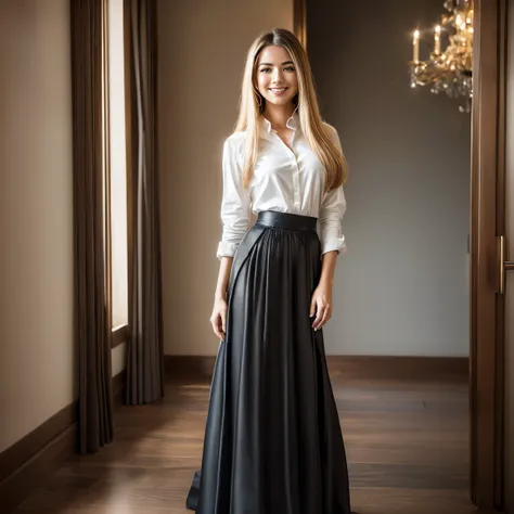 smiling woman, (((hair courtesy suits,((long skirt))，(head of&#39;artwork, first quality, droit proche et lointain), belle expre...