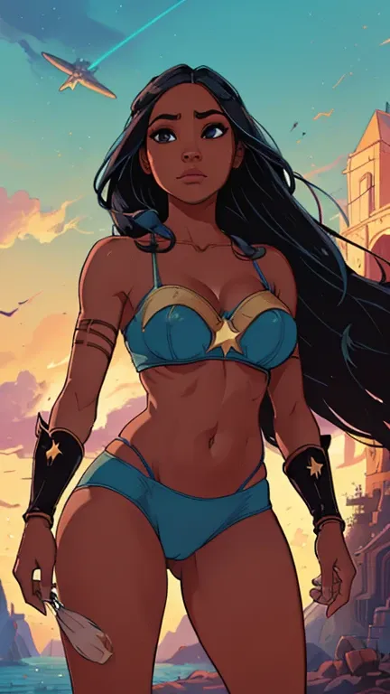 (dominican: caribbean:1girl: pocahontas,superhero), (extremely detailed cg unit 8k wallpaper),(master part), (best quality), (ul...