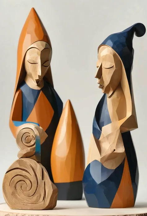 (Minimalist:4),(angular, wood block.),(log color:3),3D,wooden ornaments,modern art,(simple structure:1.5),polished,,wooden sculpture,wooden decoration,handmade,three-dimensional,lovely,woodwork, There is a wizard figurine holding a wand and ball,a cute and...