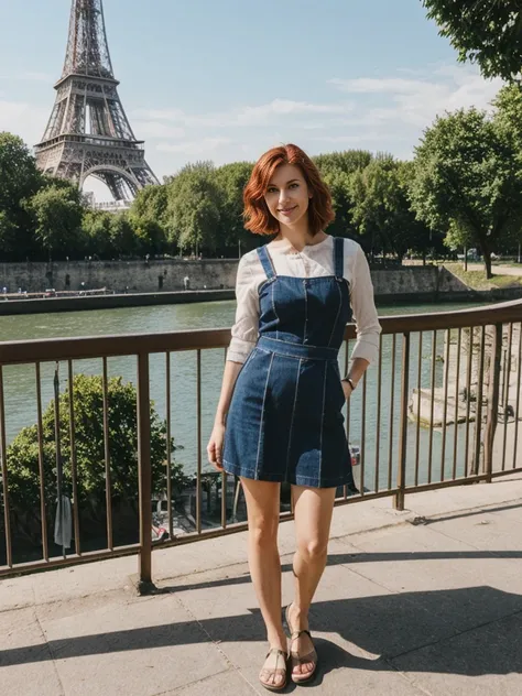 Emily Richardson, 1girl, solo, (((consistent face and image))), ((20 years old)), realistic, photorealistic, (red cranky hair), short hair, (((Caucasian mature woman))), (Swiss woman), (Swiss nose), (Swiss thick lips), posing outside the Iconic landmark of...