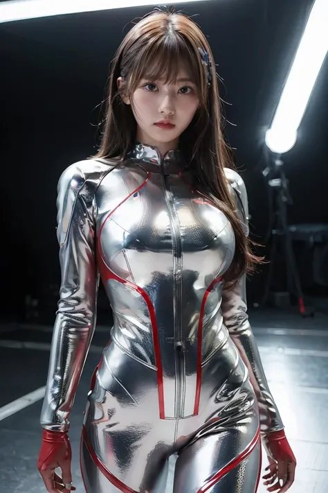 ultraman、realistic、realistic、cinematic lighting, girl in a shiny red and silver suit、15 years old、professional photos、don&#39;do...