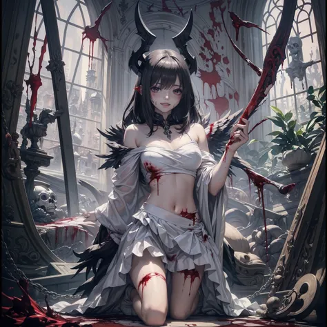 (Highest quality,4K,High resolution,masterpiece:1.2),Very detailed,Realistic:1.37,Spooky altar background,Dark fantasy,Red color scheme,Ominous atmosphere,Eye-catching,Storytelling,anatomy,Anime Style,Concept Art,beautiful細部までこだわった顔と (((Red eyes ))),Terrif...