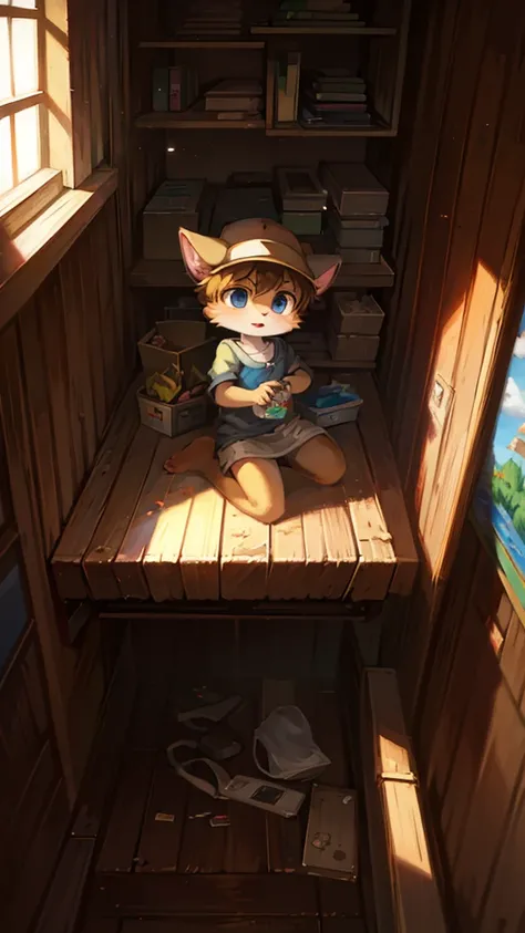 A cartoon style painting，The painting shows a kitten wearing a hat in the attic，Open an old box，It&#39;s full of cash.，Wearing stylish fursona, Cat boy, Cute cat, Anthropomorphic cats, Hot topics on artstation pixiv, Full body high-grade white, High-qualit...