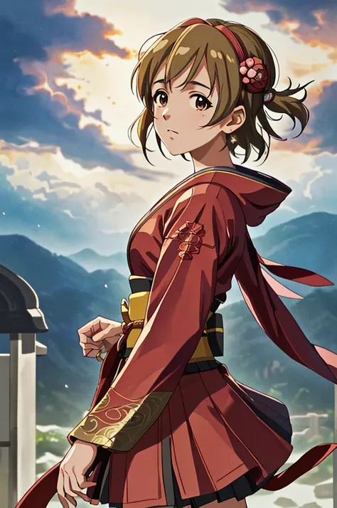 Highest quality，High resolution， (((Haruka Amami))) ，((Idolmaster)) ，（fan），One person，warrior，（Red_coat），kimono，woman，One personで，strongest，Anime Style，（Milky Way_background），(Limbs)，(Full Finger)，(Accurate fingertips), (The finer details), (Super detailed...