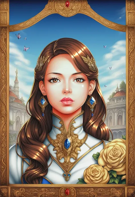 8k portrait of beautiful cyborg with brown hair, intricate, elegant, highly detailed, majestic, digital photography, art by artgerm and ruan jia and greg rutkowski surreal painting gold butterfly filigree, broken glass, (masterpiece, sidelighting, finely d...