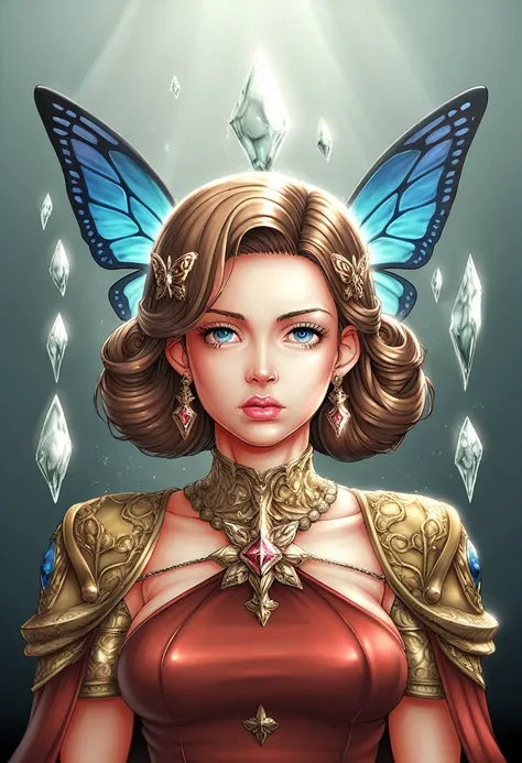 8k portrait of beautiful cyborg with brown hair, intricate, elegant, highly detailed, majestic, digital photography, art by artgerm and ruan jia and greg rutkowski surreal painting gold butterfly filigree, broken glass, (masterpiece, sidelighting, finely d...