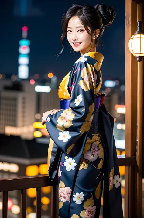 create an image of a stunning japanese beauty in a captivating, sensuous setting. she's at an exclusive, late-night tokyo roofto...