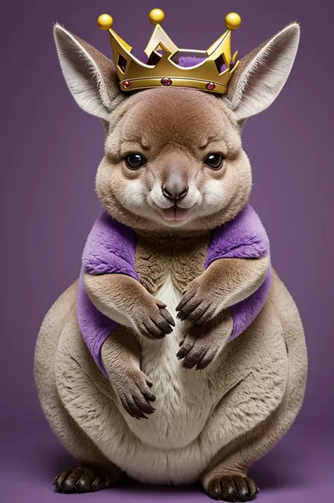 Fat Cartoon Baby Kangaroo with a crown with Purple Fur