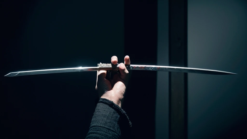 player：Hold the sword tightly in your hand，Prepare to commit suicide。
sword：Bloody sword，Symbolizes death and despair。
expression：Refuse，Player has made up his mind to end his life。
background：dark room，Only the sword in the player&#39;s hand flashes coldl...