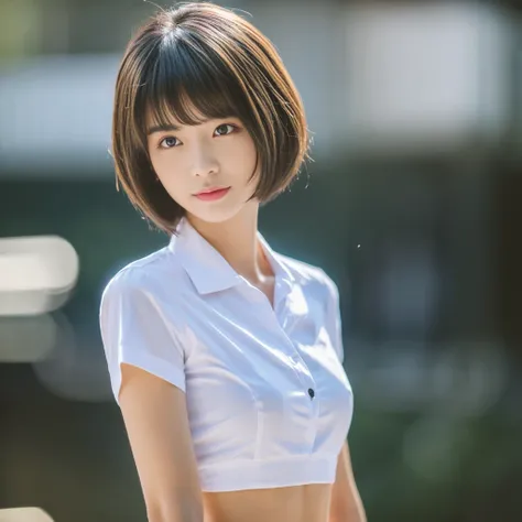 ((Highest quality、In 8K、masterpiece:1.3))、Sharp focus:1.2、Beautiful woman perfect body:1.4、Slim Abs:1.2、((Short Hair:1.2))、(trendy fashion in tokyo、shirt:1.1)、Background white、Wet body:1.5、Three-dimensional texture、Detailed eyes、（Brown Hair、Black Hair:1.2)...