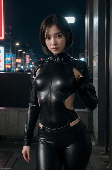 (8k, RAW photo, best quality, masterpiece:1.2), (realistic, photo-realistic:1.37),(Kpop idol), (aegyo sal:1),cute,professional lighting, photon mapping, radiosity, physically-based rendering, cosplay, lucy (cyberpunk),bob cut,mechanical parts,grey eyes, bl...