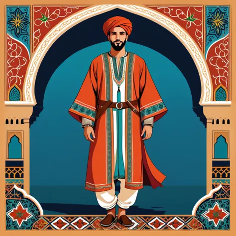 man in morocco folk outfit, vector graphics, strong contours
