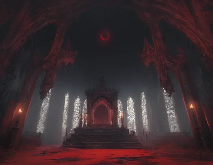 (Highest quality,4K,High resolution,masterpiece:1.2),Very detailed,Realistic:1.37,Spooky altar background,Dark fantasy,Red color scheme,Ominous atmosphere,Eye-catching,Storytelling,anatomy,Anime Style,Concept Art,beautiful細部までこだわった顔と (((Red eyes ))),Not ex...