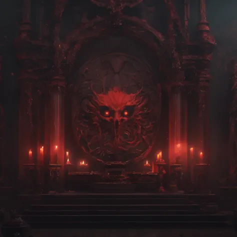 (Highest quality,4K,High resolution,masterpiece:1.2),Very detailed,Realistic:1.37,Spooky altar background,Dark fantasy,Red color scheme,Ominous atmosphere,Eye-catching,Storytelling,anatomy,Anime Style,Concept Art,beautiful細部までこだわった顔と (((Red eyes ))),Not ex...