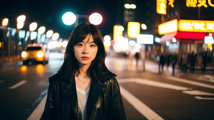 (Cinematic Aesthetic:1.4) Photo of a beautiful korean fashion model bokeh city night