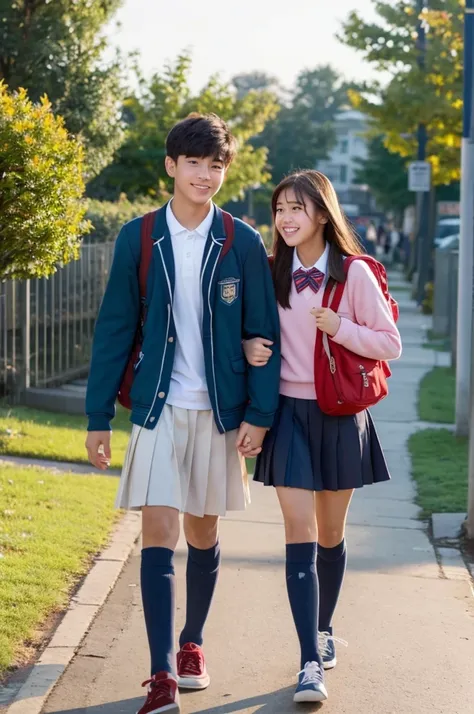 High school girl who is walking to school, Then she accidentally bumped into the boy she liked 