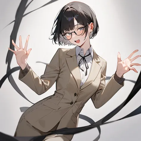 masterpiece, Highest quality, so beautiful, Absurd,
One girl, alone, Black Hair, Bobcut,
Thermont 16A, Glasses, 
Collared shirt、Ecstatic expression、View your viewers,  White Background, Simple Background,
 