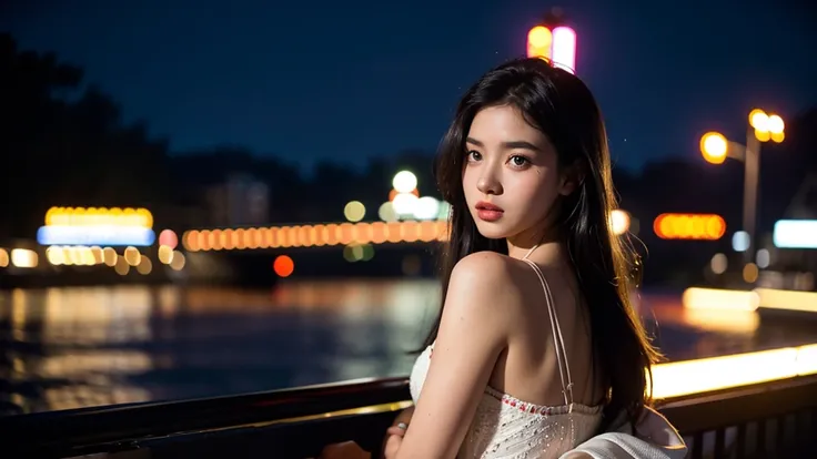 (Cinematic Aesthetic:1.4) Photo of a beautiful girl fashion model bokeh city night