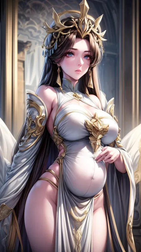 best quality, masterpiece, Medium chest, (Medium breasts), Delicate skin texture, Detailed fabric texture, Delicate face, Super Detail, 8k, Intricate details, 1 Girl, 30 years old, High contrast, High resolution eyes, Dark Blonde Goddess，Royal sister，Sexy ...