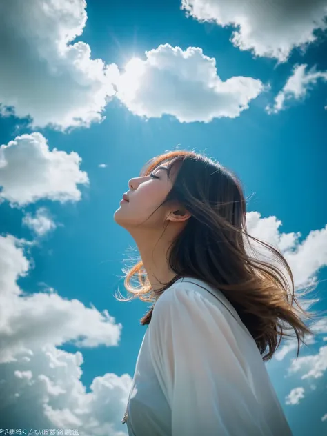 Fuji Mountain, Light clouds, (Best Composition), (masterpiece),Looking up