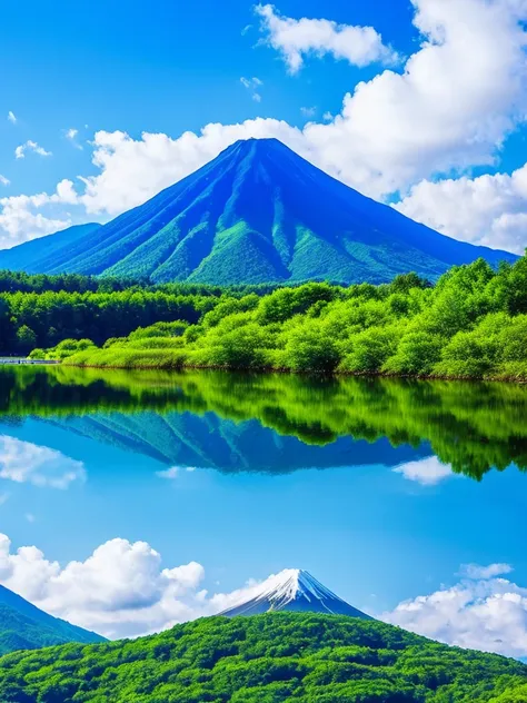 Fuji Mountain, Blue sky, (Best Composition), (masterpiece)