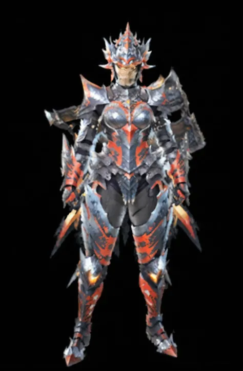 A closeup of a person in armor with a sword, with monster hunter armor, black fire colored reflected armor, fractal armor, silver ice-colored reflected armor, platinum warrior armor, Wearing monster hunter armor, full plate armor, demon armor, fantasy heav...